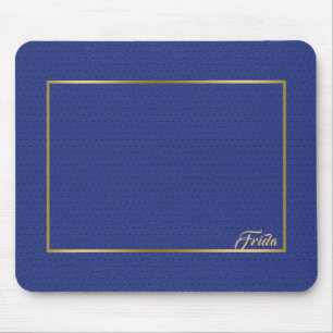 Alfombrilla De Ratón Marco de borde dorado de cuero falso azul vintage