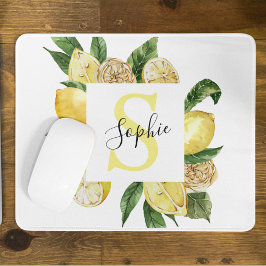 Alfombrilla De Ratón Marco de lémon amarillo moderno y hojas con nombre