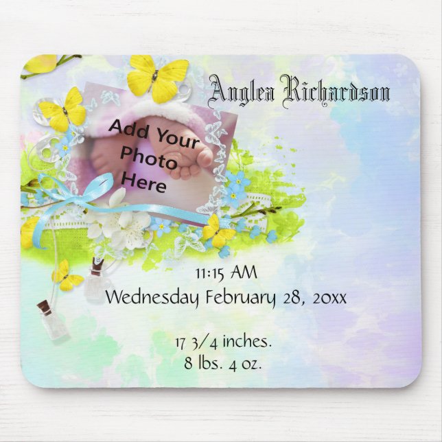 Alfombrilla De Ratón Marco fotográfico de pájaro amarillo y mariposa de (Frente)