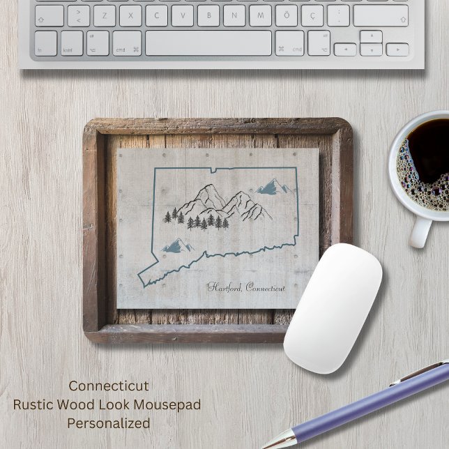 Alfombrilla De Ratón Marco Rústico de madera Connecticut (Connecticut Rustic Wood Mousepad. The "wood look" makes this mousepad so unique. Personalize it!)