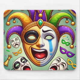 Alfombrilla De Ratón Mardi Gras. Dos máscaras azules con emociones
