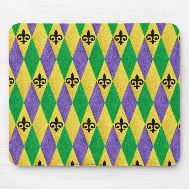 Alfombrilla De Ratón Mardi Gras Harlequin Fleur De Lis (Frente)