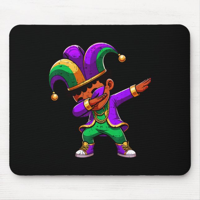 Alfombrilla De Ratón Mardi Gras Niños Negros Dabbing Funny Set Jester (Frente)