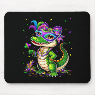 Alfombrilla De Ratón Mardigator Cute Mardi Gras Alligator Costume Chica