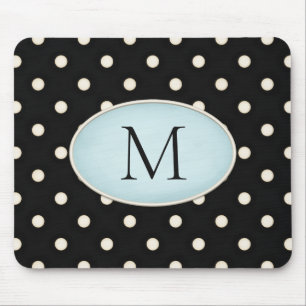 Alfombrilla De Ratón Marfil Polka Dots Black & Pale Blue Monogramado