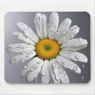 Alfombrilla De Ratón Margarita Blanca Con Gotitas de Lluvia