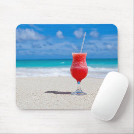 Alfombrilla De Ratón Margarita De Fresa Roja Veraniega En Playa Tropica