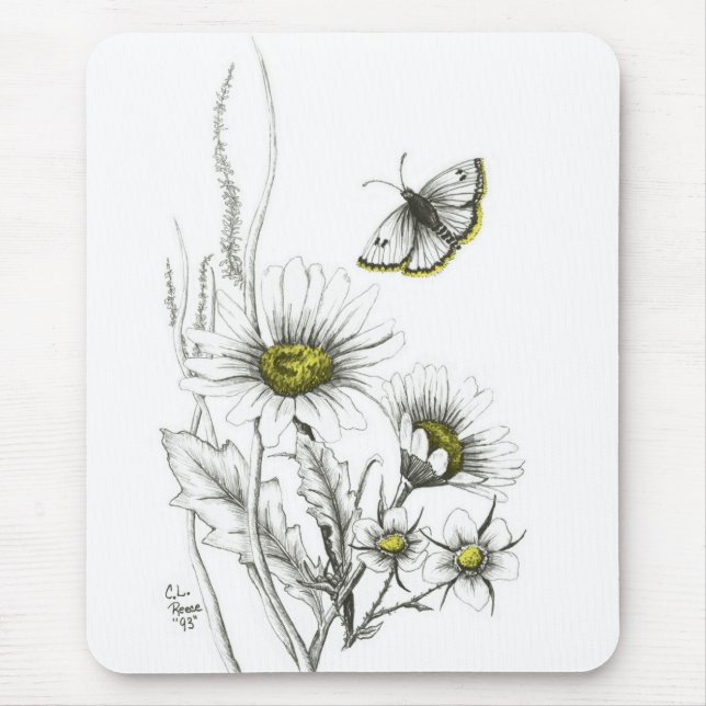 Alfombrilla De Ratón Margaritas y mariposa Mousepad (Frente)
