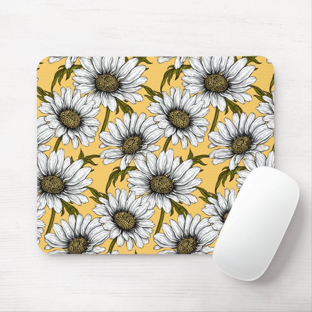 Alfombrilla De Ratón Marinas blancas, flores silvestres en amarillo (Con ratón)