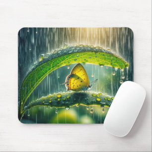 Alfombrilla De Ratón Mariposa amarilla en una ducha de lluvia