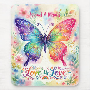 Alfombrilla De Ratón Mariposa Arcoíris Acuarela "El amor es amor"