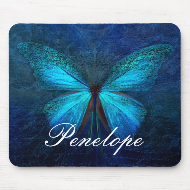 Alfombrilla De Ratón Mariposa azul de alegría y suerte (Frente)