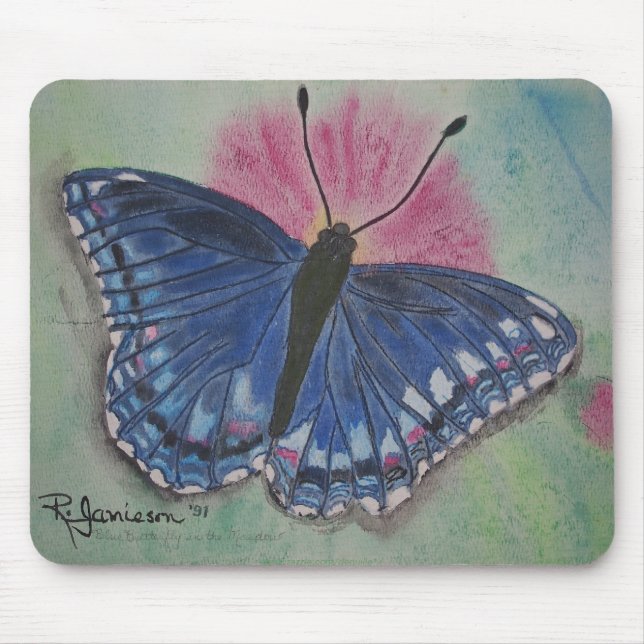 ALFOMBRILLA DE RATÓN MARIPOSA AZUL EN UN PRADO (Frente)