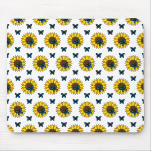 Alfombrilla De Ratón Mariposa azul y girasol