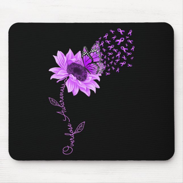 Alfombrilla De Ratón Mariposa Cinta púrpura Sobredosis de girasol Aware (Frente)