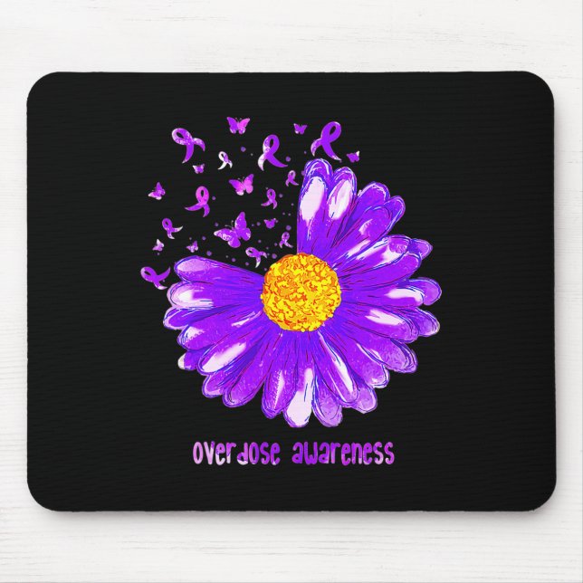 Alfombrilla De Ratón Mariposa Cinta púrpura Sobredosis de girasol Aware (Frente)