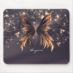 Alfombrilla De Ratón Mariposa de Fantasía Dorado Brillo