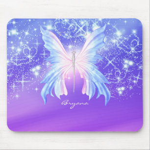Alfombrilla De Ratón Mariposa de Fantasía Rosa y Purpura Brillo