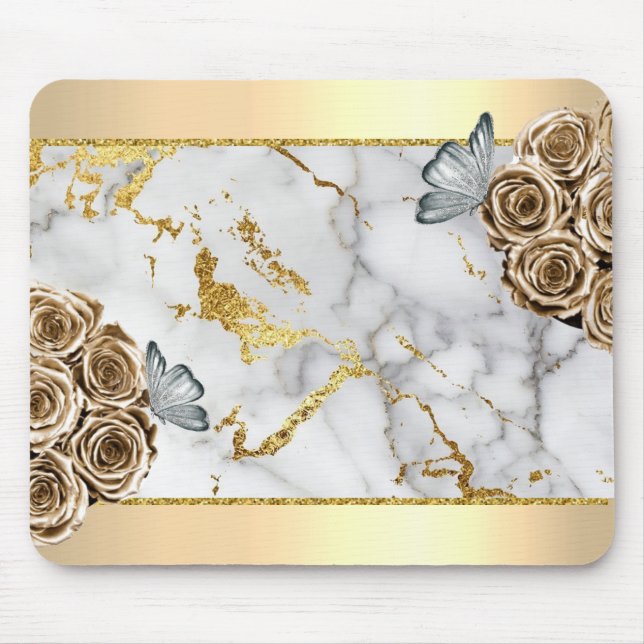 Alfombrilla De Ratón Mariposa de los Rosas Marble Gold (Frente)