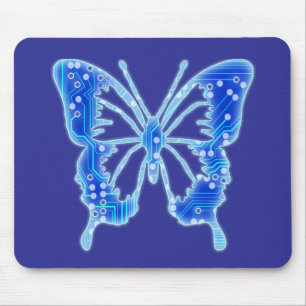 Alfombrilla De Ratón Mariposa digital azul, fondo personalizar