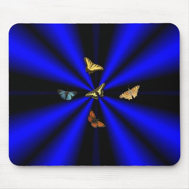 Alfombrilla De Ratón Mariposa en arco iris negro y azul (Frente)