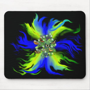 Alfombrilla De Ratón Mariposa en arcoiris verde azul con estrellas, got