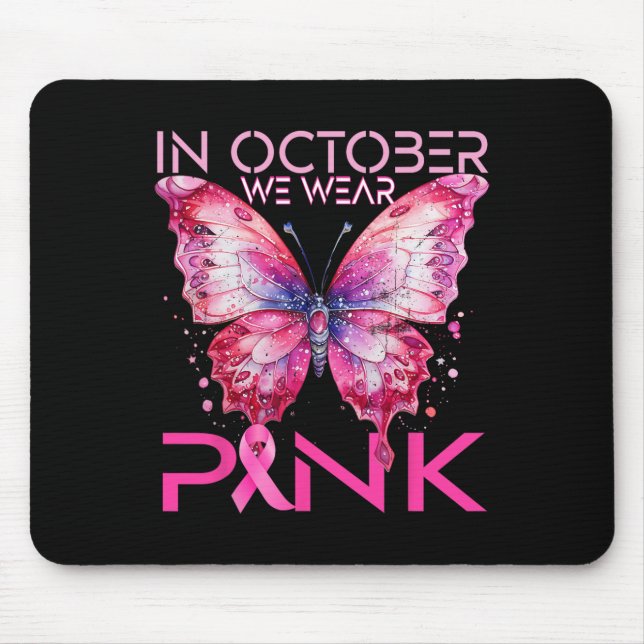 Alfombrilla De Ratón Mariposa En Octubre Usamos Cáncer De Mama Rosa (Frente)