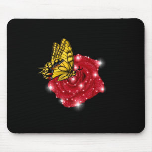 Alfombrilla De Ratón Mariposa en rosa roja con estrellas y gotas de llu