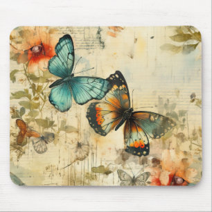 Alfombrilla De Ratón Mariposa Floral Naranja Verde Antiguo