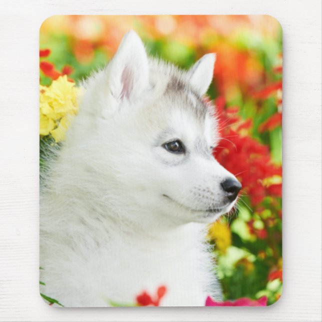 Alfombrilla De Ratón Mariposa Husky siberiana en Mousepad florido (Frente)