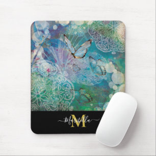 Alfombrilla De Ratón Mariposa Mandala Personaliza Monograma Mouse Pad