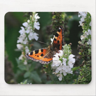 Alfombrilla De Ratón Mariposa naranja y flores blancas
