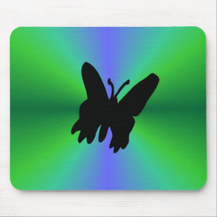 Alfombrilla De Ratón Mariposa negra en arcoiris verde azul