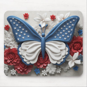 ALFOMBRILLA DE RATÓN MARIPOSA PATRIOTA AZUL ROJO Y FLORES