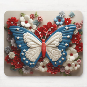 ALFOMBRILLA DE RATÓN MARIPOSA PATRIOTA AZUL ROJO Y FLORES