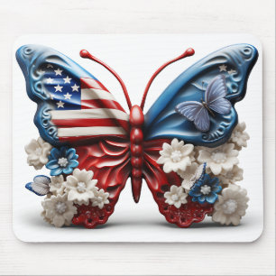ALFOMBRILLA DE RATÓN MARIPOSA PATRIOTA AZUL ROJO Y FLORES