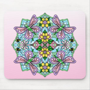 Alfombrilla De Ratón Mariposa rosa Mandala Mano caprichosa