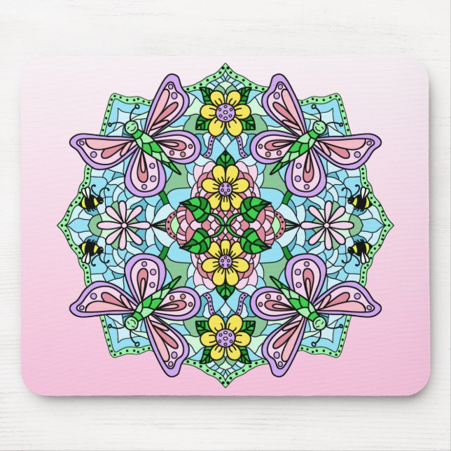 Alfombrilla De Ratón Mariposa rosa Mandala Mano caprichosa (Frente)