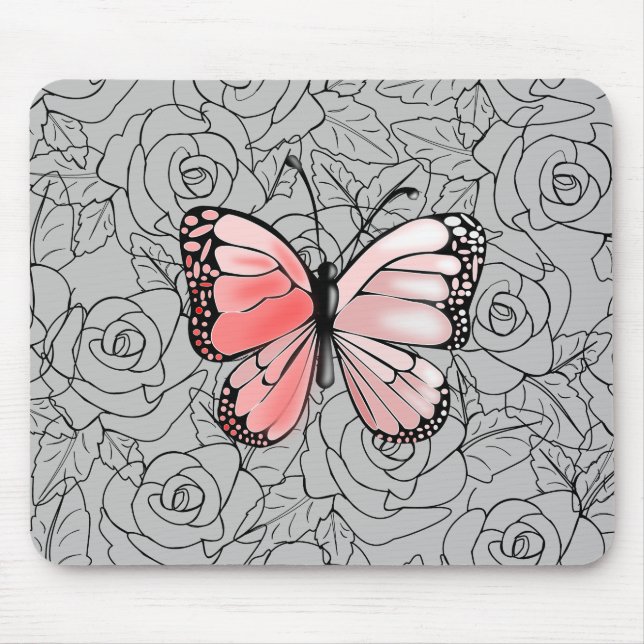 Alfombrilla De Ratón Mariposa Rosa Y Arte Rosa (Frente)