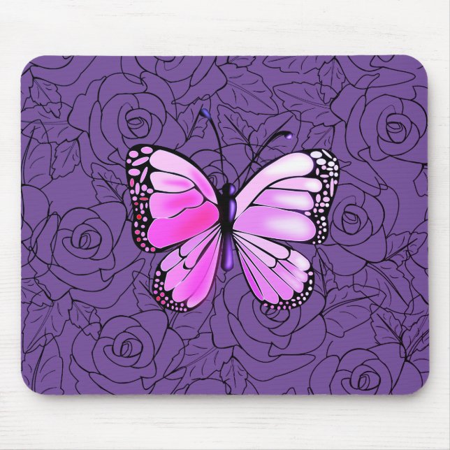 Alfombrilla De Ratón Mariposa Rosa Y Arte Rosa - (Frente)