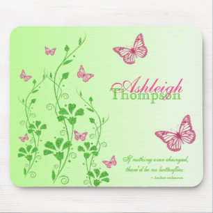 Alfombrilla De Ratón Mariposa rosada y verde Mousepad floral