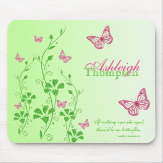 Alfombrilla De Ratón Mariposa rosada y verde Mousepad floral