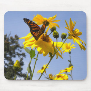 Alfombrilla De Ratón Mariposa sobre la almohadilla del ratón girasol