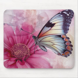 Alfombrilla De Ratón Mariposa soñada en lienzo floral