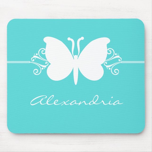 Alfombrilla De Ratón Mariposa turquesa Swirls Mousepad (Frente)