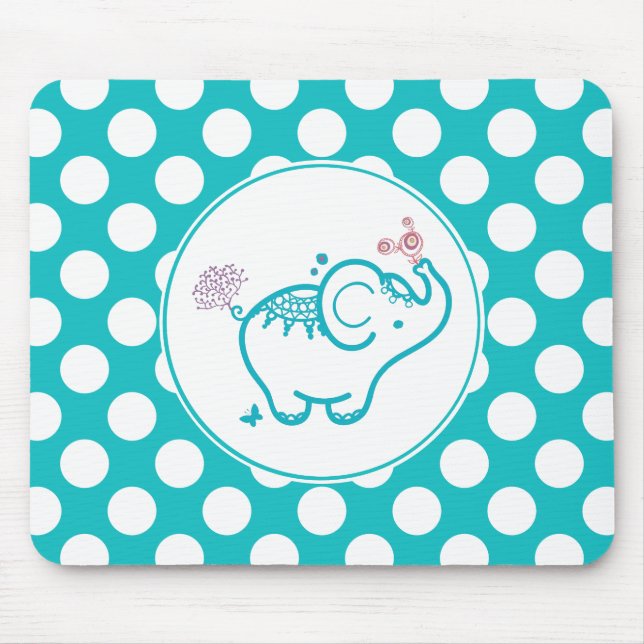 Alfombrilla De Ratón Mariposa Turquesa Y Flor Elefante Y Púrpura