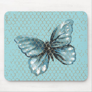 Alfombrilla De Ratón Mariposa Verde en Diseño de Cercado de Cadena