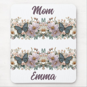 Alfombrilla De Ratón Mariposa verde y floral vintage para mamá