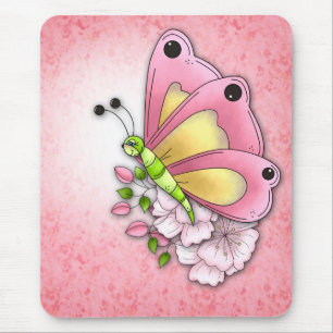 Alfombrilla De Ratón Mariposa y flores cortas