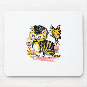 Alfombrilla De Ratón Mariposa y Gatito